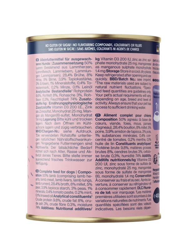 Pets Deli Classic Lamm mit Hirse, Erbsen, Birne & Minze 400g